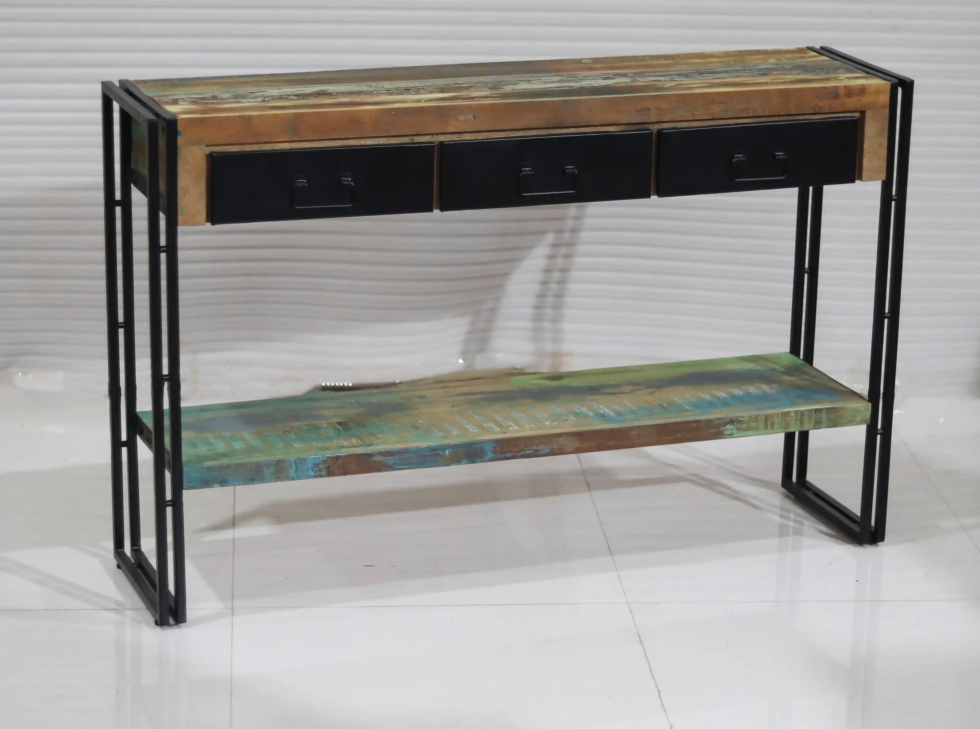 MANGO WOOD CONSOLE TABLE WITH 3 DRAWERS & IRON LEG (KD) - popular handicrafts