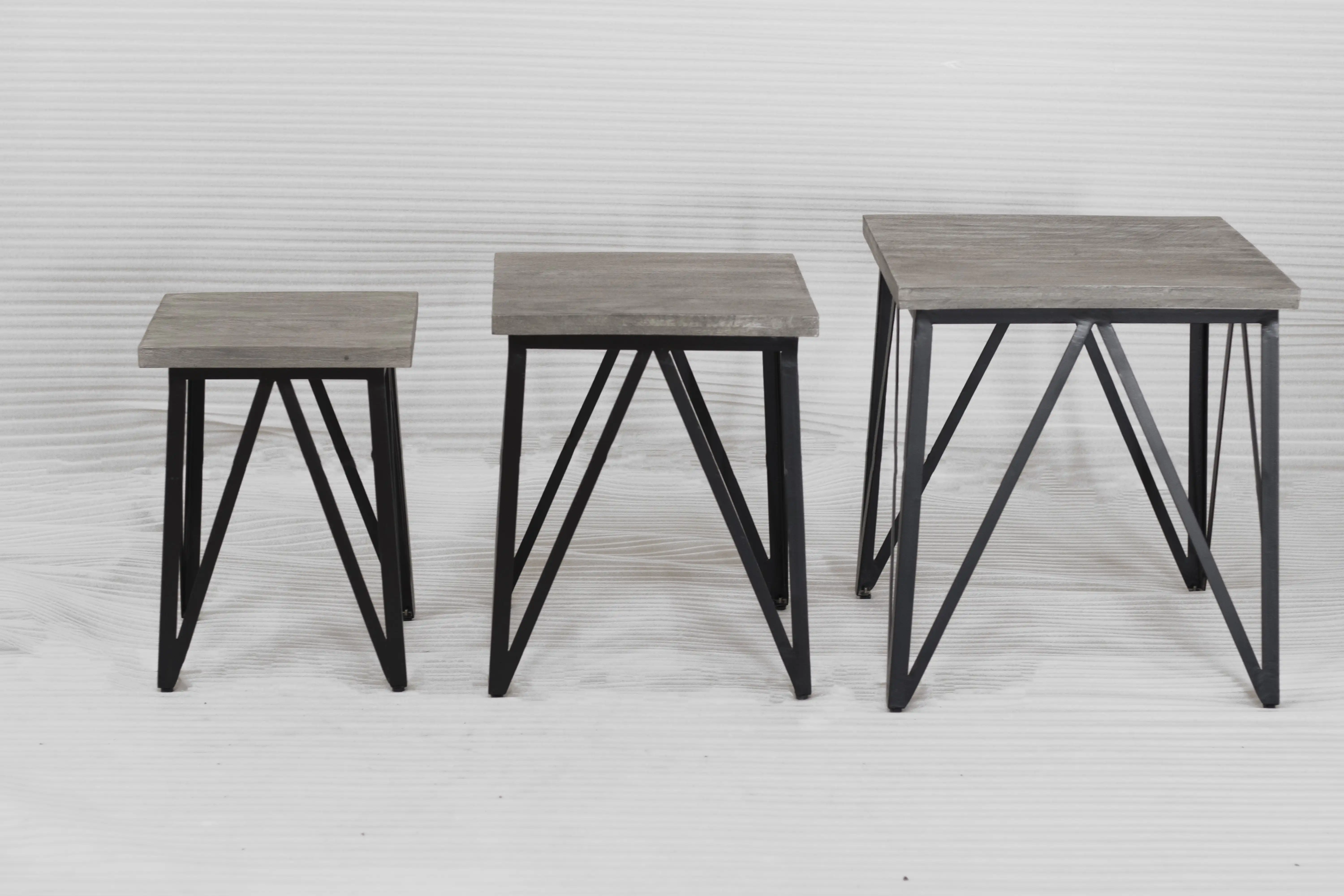 Wooden & Iron Industrial Square Side Table  set of 3 - popular handicrafts