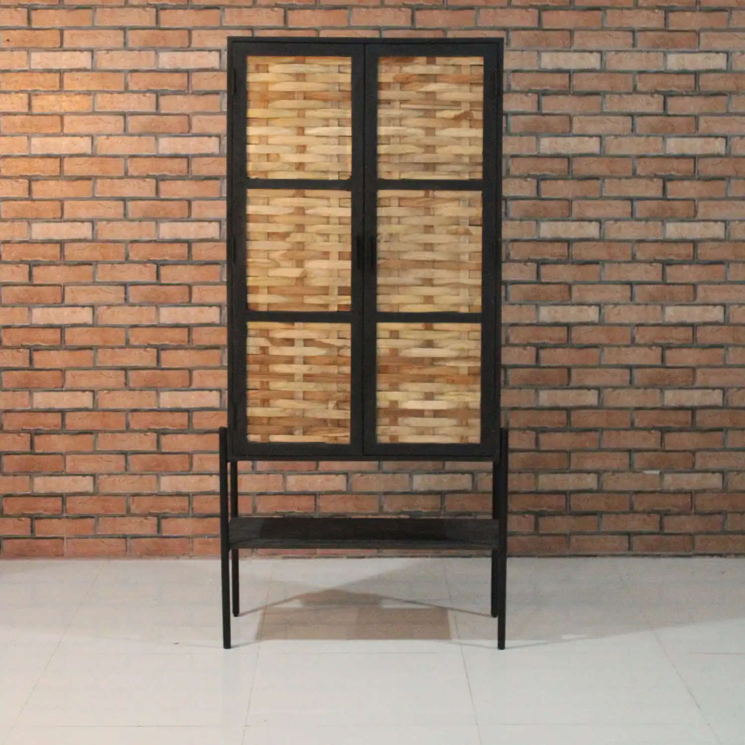 Wooden Strips Pattern Almirah with 2 Doors & 1 Open Shelf  KD - popular handicrafts