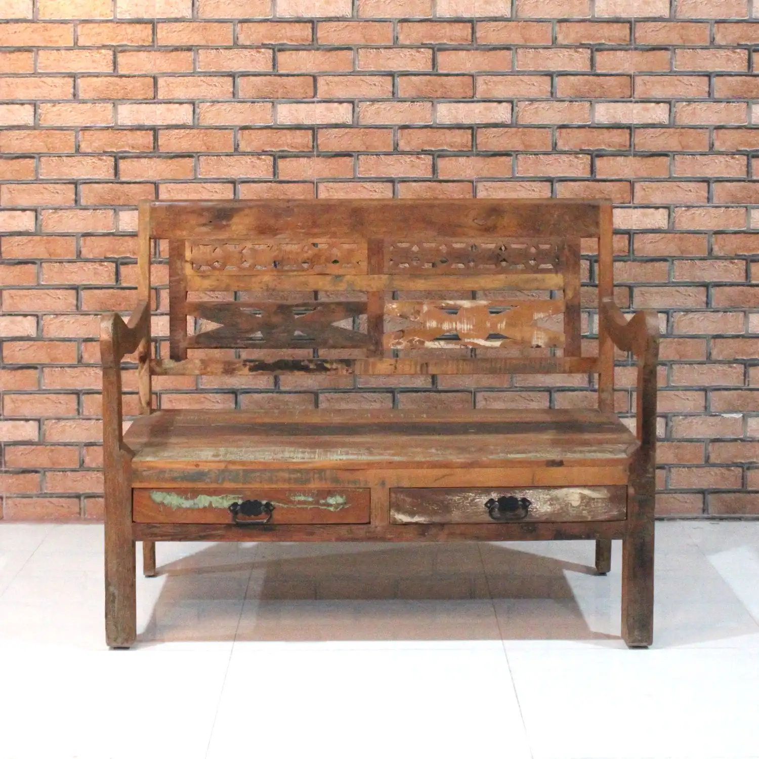 Reclaimed Wood Vitange Bench with 2 Drawers - popular handicrafts