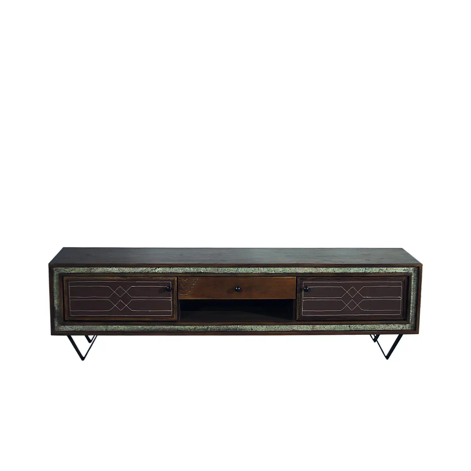 Acacia Wood Leather Fitted Maddox TV Cabinet with 2 Doors, 1 Drawer & 2 Open Compartment - (Leg KD) - popular handicrafts
